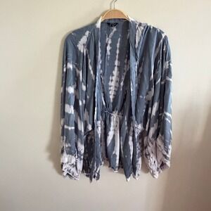 Sim & Sam Blue White Tie Dye Kimono Cardigan Open Front Cinched Waist S/M
